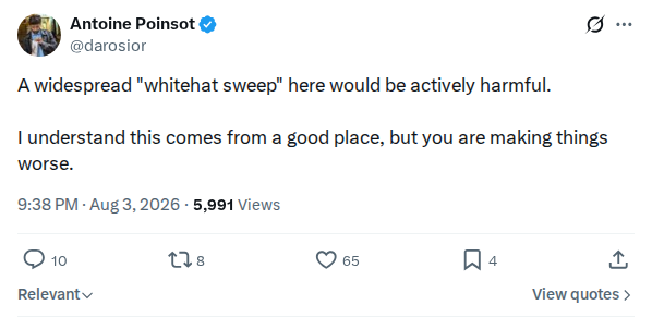 Captured screenshot: Whitehat sweep warning