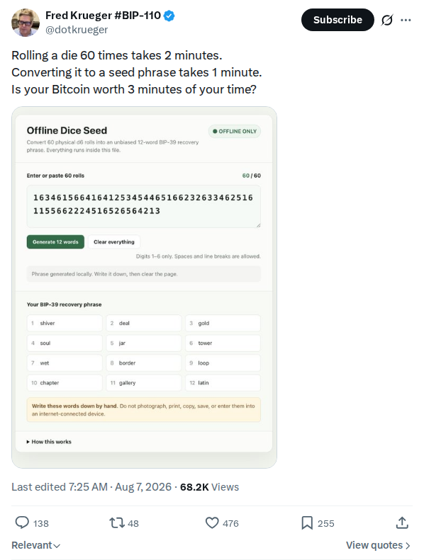 Captured screenshot: Offline dice-seed tool