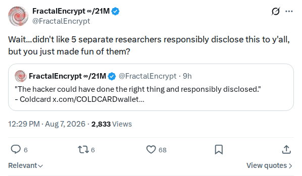 Captured screenshot: Objection to the responsible-disclosure line