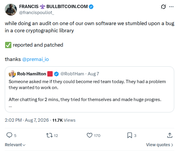 Captured screenshot: Core cryptographic library bug found during audit