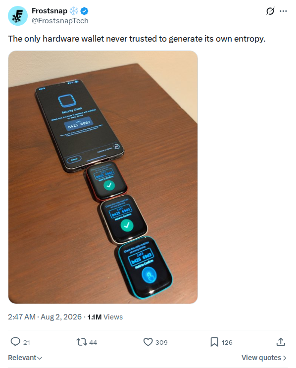 Captured screenshot: Hardware wallet that never generates its own entropy