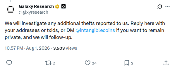 Captured screenshot: Victim report intake via Alex Thorn DM