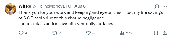 Captured screenshot of the reply by @FixTheMoneyBTC