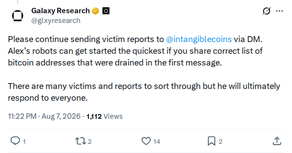 Captured screenshot: Victim report intake via Alex Thorn DM