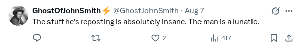 Captured screenshot of the reply by @GhostJohnSmith