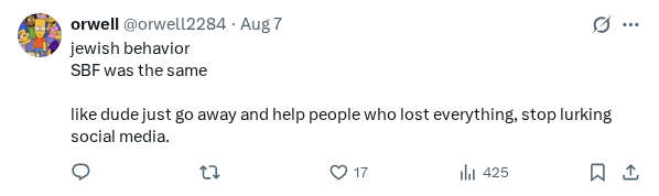 Captured screenshot of the reply by @orwell2284
