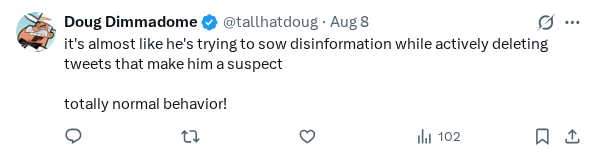 Captured screenshot of the reply by @tallhatdoug