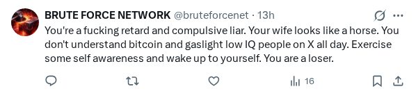 Captured screenshot of the reply by @bruteforcenet