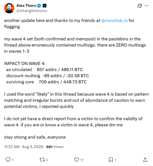 Captured screenshot: Wave-4 multisig correction and unconfirmed status