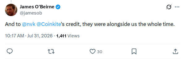 Captured screenshot: Credit to Coinkite and nvk for cooperating during response