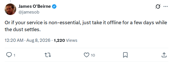 Captured screenshot: Advice to take non-essential services offline
