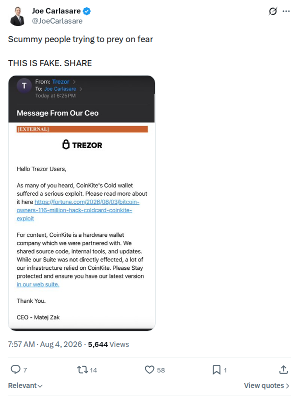 Captured screenshot: Fake-post warning