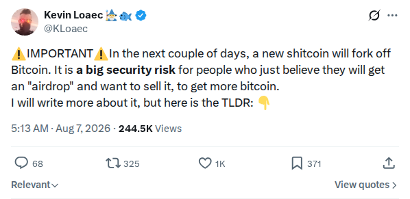 Captured screenshot: Fork-airdrop scam warning