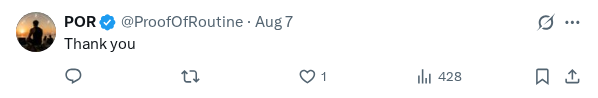 Captured screenshot of the reply by @ProofOfRoutine