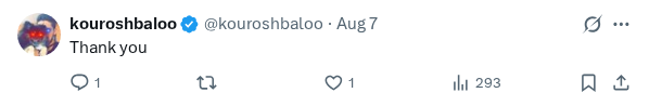 Captured screenshot of the reply by @kouroshbaloo