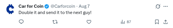 Captured screenshot of the reply by @Carforcoin