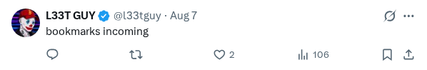 Captured screenshot of the reply by @l33tguy