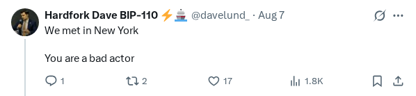 Captured screenshot of the reply by @davelund_
