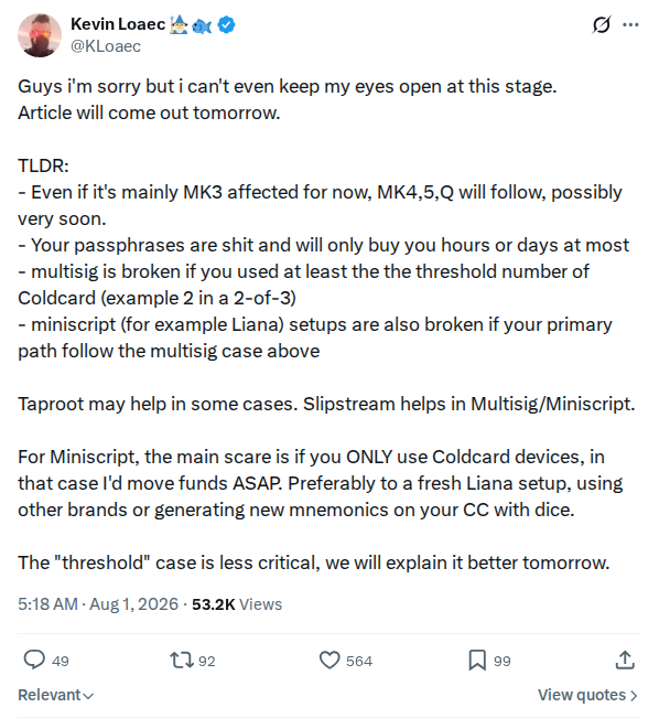 Captured screenshot: Multisig threshold warning