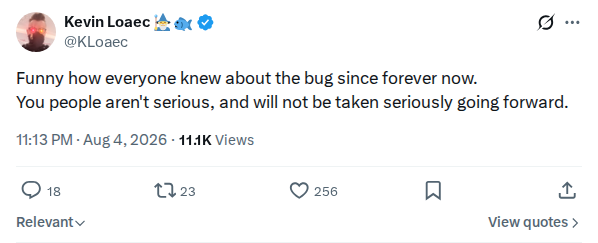Captured screenshot: Claim that prior knowledge of the bug was widespread