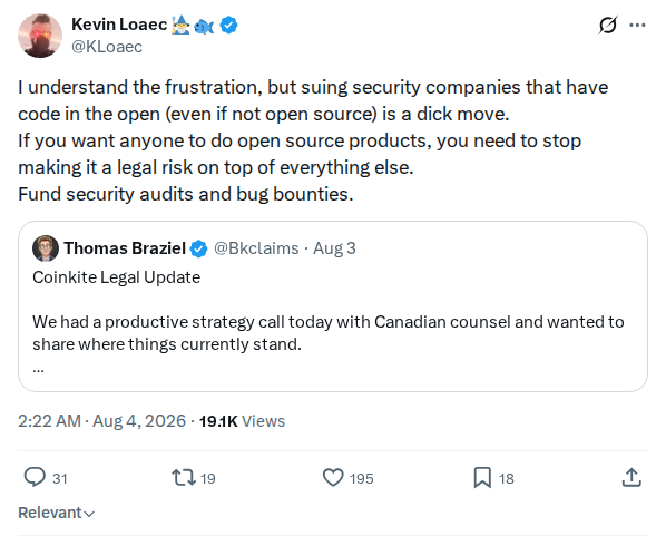 Captured screenshot: Suing open-source security companies is a legal risk