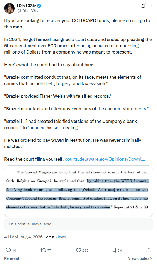 Captured screenshot: Warning about the victims' lawyer