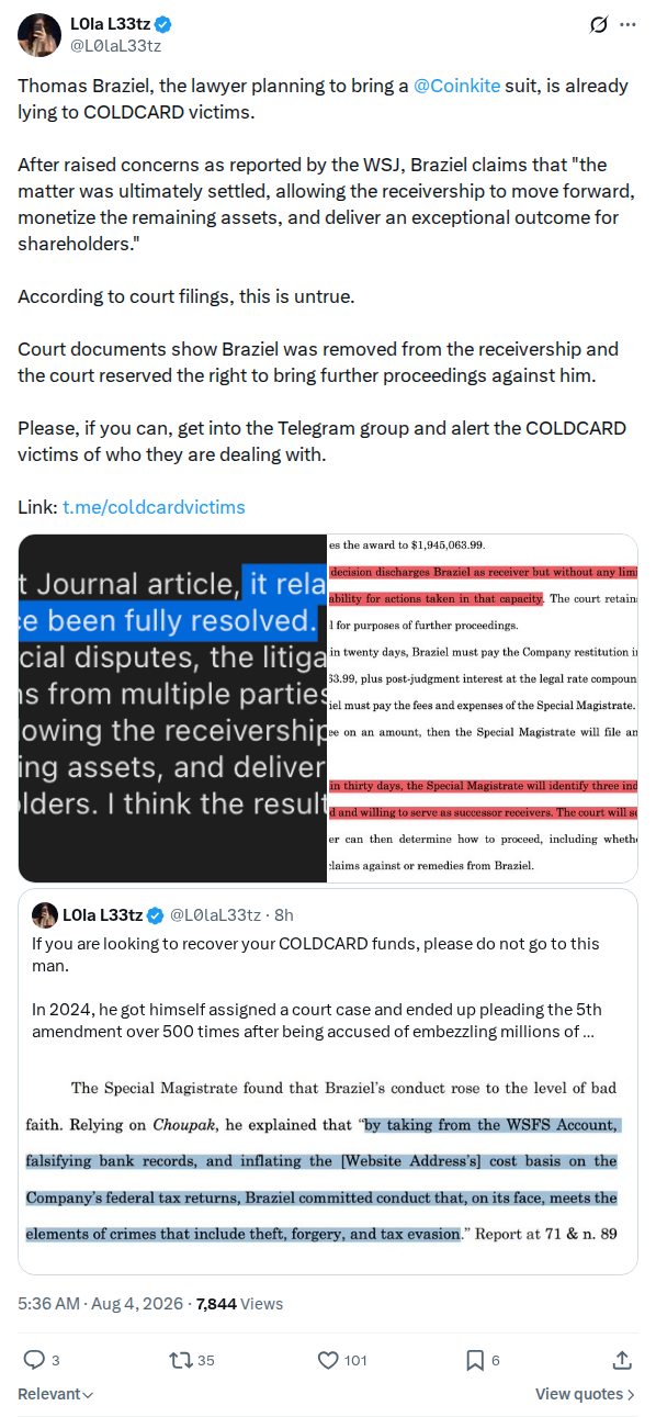 Captured screenshot: Claim the lawyer is misleading victims
