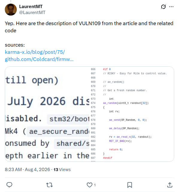 Captured screenshot: VULN-109 description and code reference