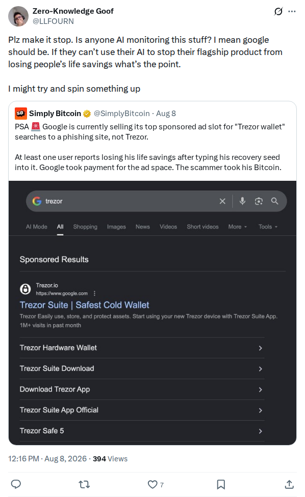 Captured screenshot: AI monitoring for incident-related scams