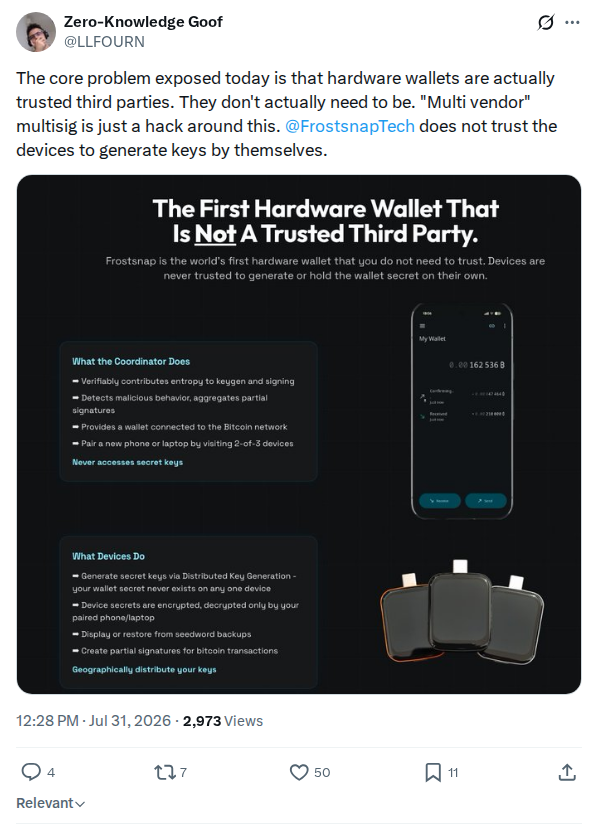 Captured screenshot: Hardware wallets as trusted third parties