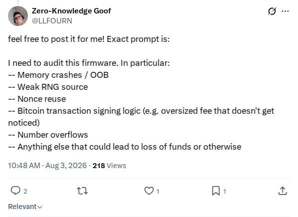 Captured screenshot: The exact audit prompt tested