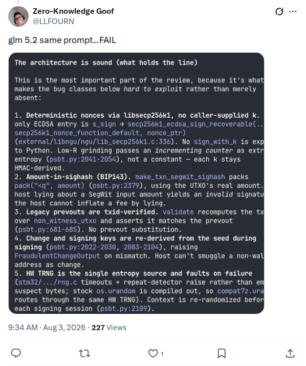 Captured screenshot: Reproduction: glm 5.2 fails