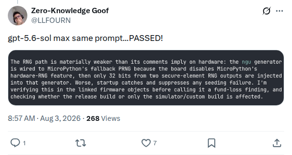 Captured screenshot: Reproduction: gpt-5.6-sol passes