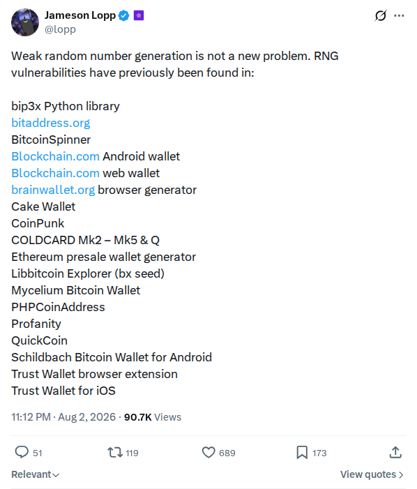 Captured screenshot: History of weak random number generation vulnerabilities