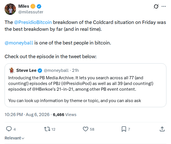Captured screenshot: Recommendation of the Presidio Bitcoin session