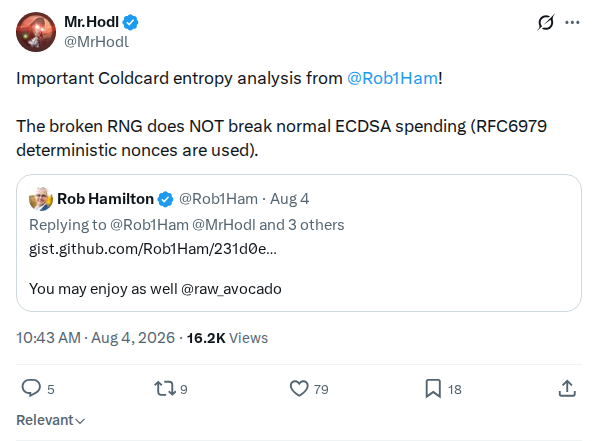 Captured screenshot: Broken RNG does not break normal ECDSA spending