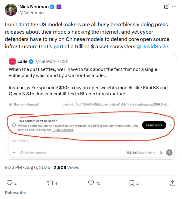 Captured screenshot: US models versus Chinese open-weights models