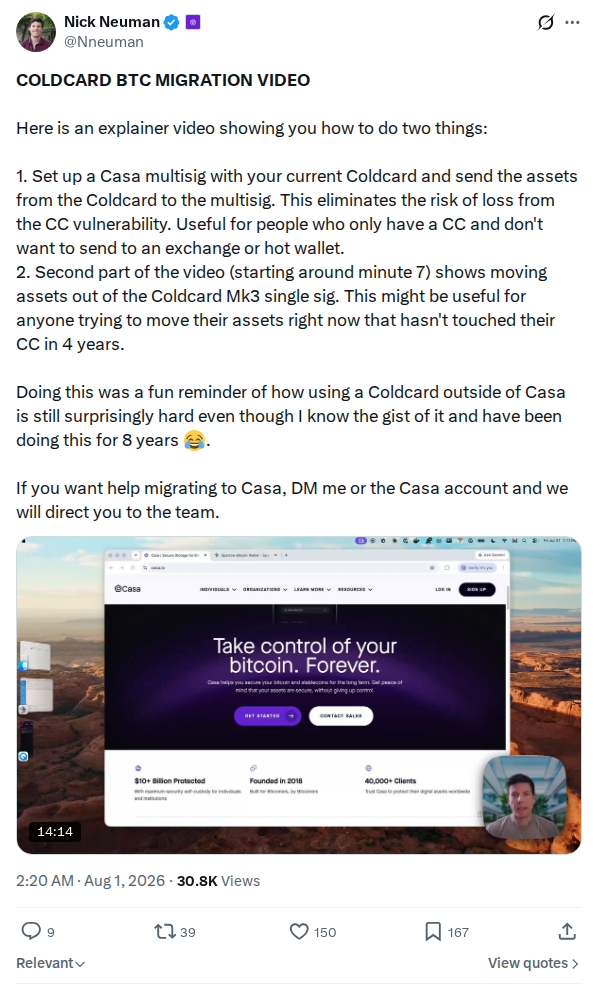 Captured screenshot: Casa migration video and risk claim