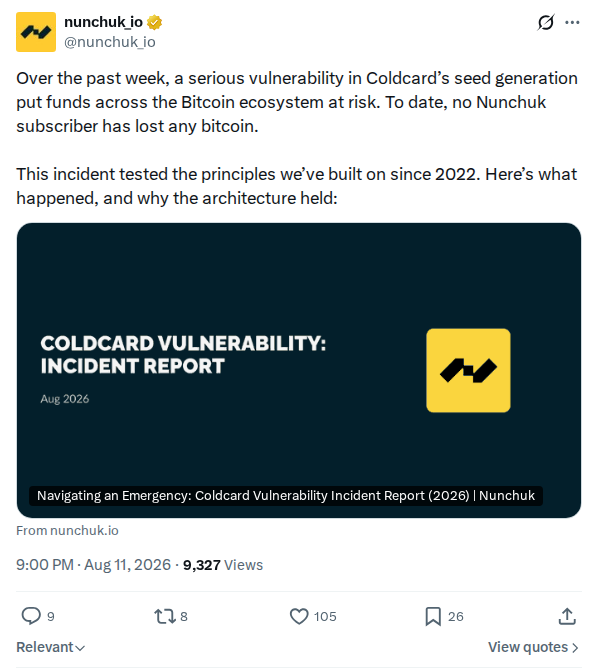 Captured screenshot of the post by @nunchuk_io