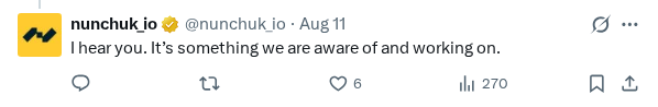 Captured screenshot of the reply by @nunchuk_io