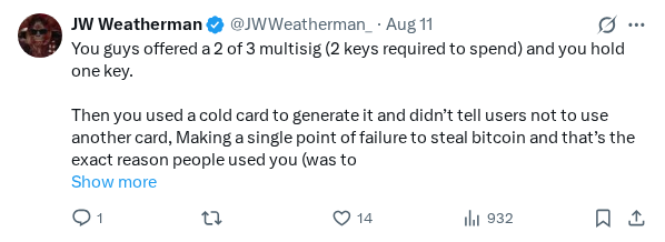 Captured screenshot of the reply by @JWWeatherman_