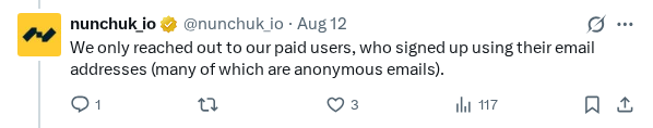 Captured screenshot of the reply by @nunchuk_io
