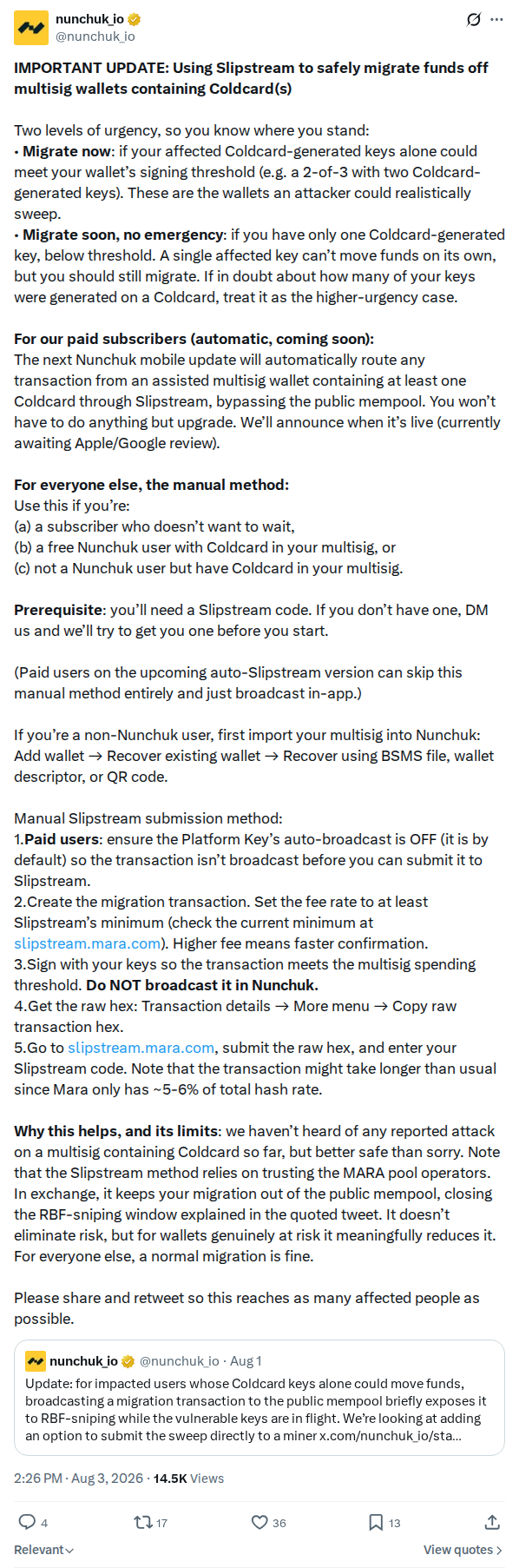 Captured screenshot: Slipstream multisig migration guide