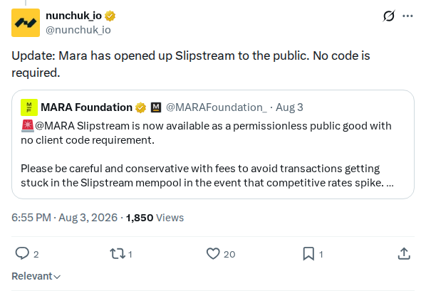 Captured screenshot: Slipstream opened to the public