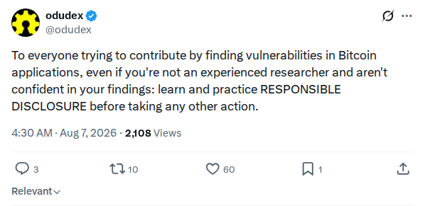 Captured screenshot: Responsible-disclosure appeal