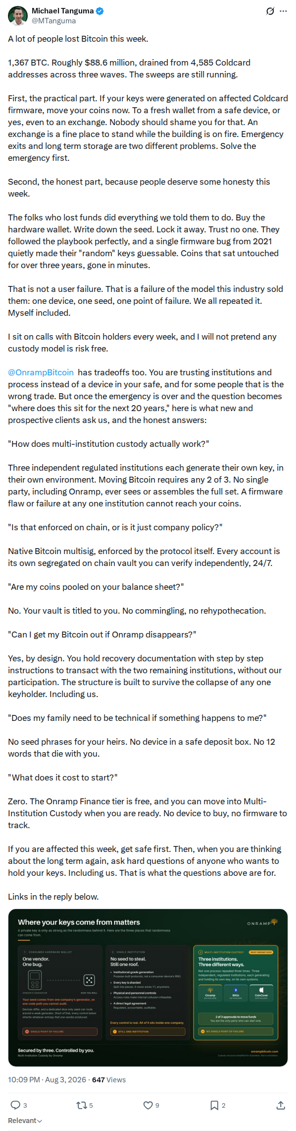 Captured screenshot: Emergency advice and multi-institution custody pitch