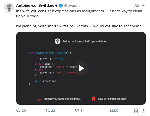 Captured screenshot of the reply by @twannl