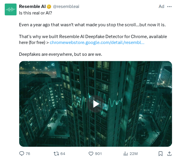 Captured screenshot of the reply by @resembleai