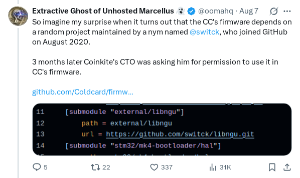 Captured screenshot of the post by @oomahq