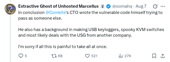 Captured screenshot of the reply by @oomahq